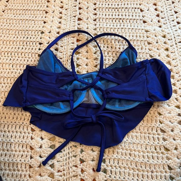 Profile Blush Triangle Ruffle Navy Blue Bikini Top Size Medium F-Cup - Picture 3 of 9